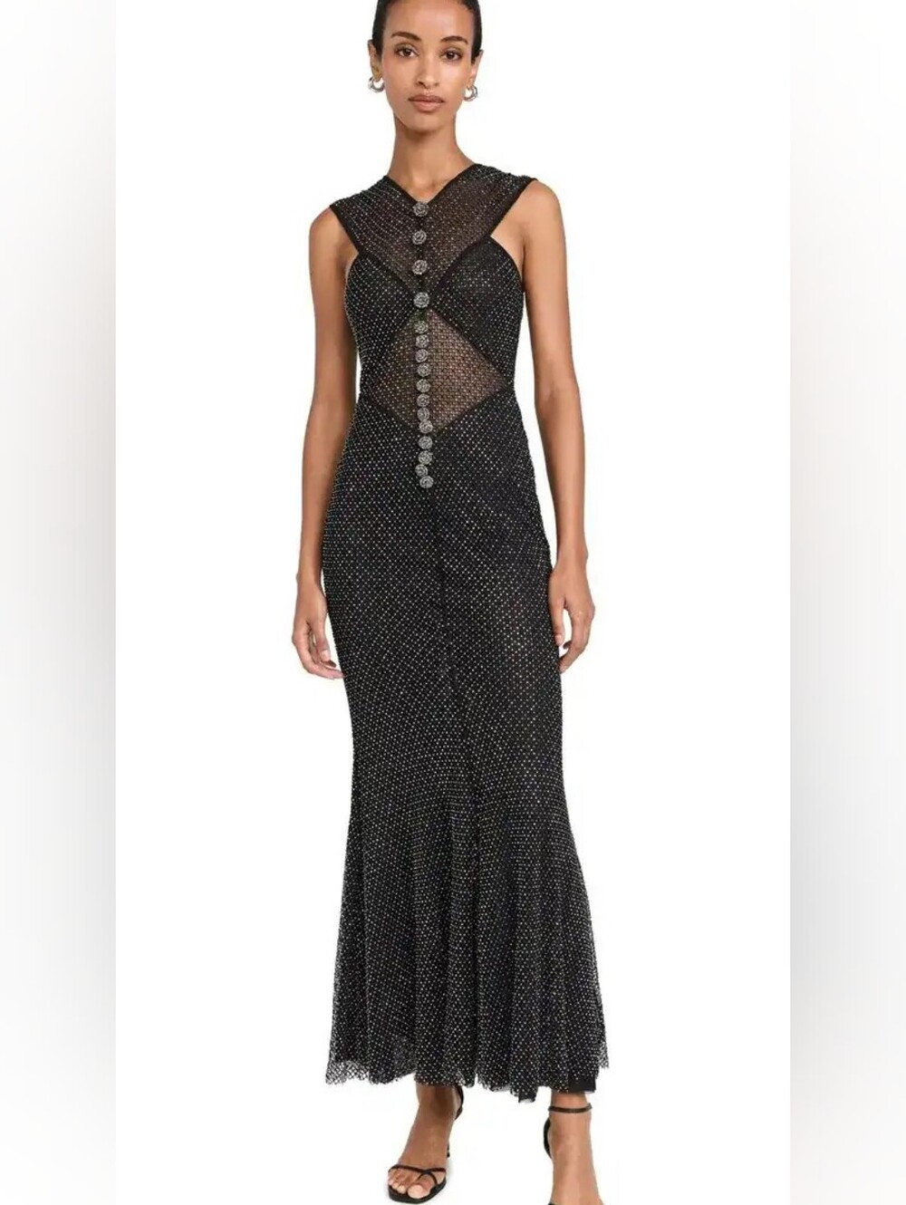 SELF-PORTRAIT rhinestone fishnet crossover midi dress